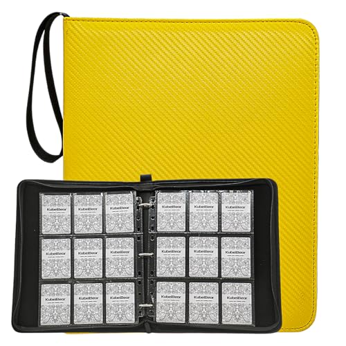 Image of Card Binder - 720 Capacity, Zippered Trading Card Holder for MTG, Sports & Collectible Cards - Acid-Free, Durable & Travel-Friendly Storage (Yellow, 9 Pocket)