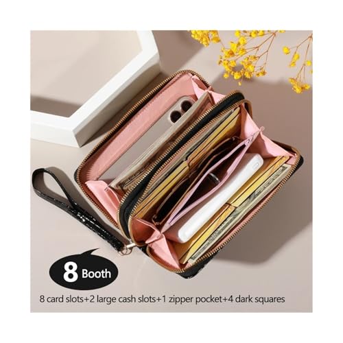 wallet Chic Vintage Double Layer Clutch Wallet - Retro Zipper Coin Purse & Wristlet - Fashionable Womens Accessory With Secure Storage Portable(Deep Pink)2