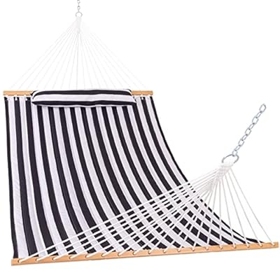 Lazy Daze Hammocks 12FT Quilted Fabric Hammock with Pillow, Double 2 Person Hammock with Spreader Bar for Outdoor Outside Patio Garden Yard Pool Beach