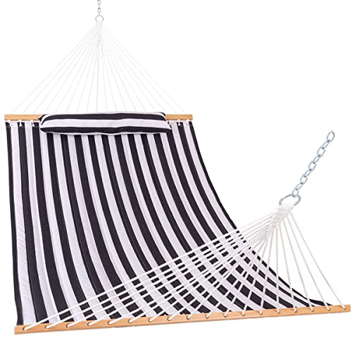 Lazy Daze Hammocks 12 Ft Quilted Hammock With Spreader Bar, 2-Person Double Hammock With Chains And Pillow, Outdoor Hammock For Outside Patio Poolside Backyard Beach, 450 Lbs Capacity, Black White #TOP29
