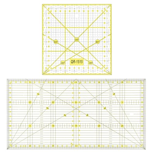 QWORK® 2 Stück Patchwork Lineal, 15x15 cm & 15x30 cm Quilten Lineal mit Skala, Universal Schneider Lineal für Präzises Nähen