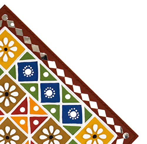 Image of Ethnics of Kutch Traditional Kutch Handicraft Mud-Mirrorwork Lippan Kam Wall Art (Water and Break Resistant) - Square (12 inch x 12 inch) - (Brown - LKT-0216)