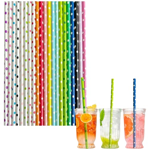 100pcs Paper Straws Biodegradable Recyclable Disposable Straws,Dot Colored Paper Drinking Straws Juice Coffee Cold Cocktail Straws for Birthday Wedding Bridal/Baby Shower Party Straw Drink Accessories