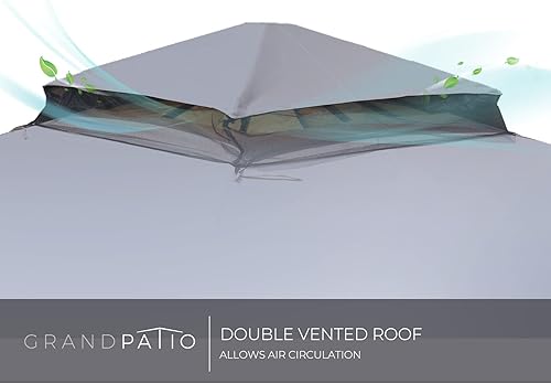 Miniatura 5 de Grand Patio Toldo de repuesto para cenador de 10 x 13 pies, toldo de poliéster PA de doble nivel, resistente al agua, anti-UV, parasol con malla