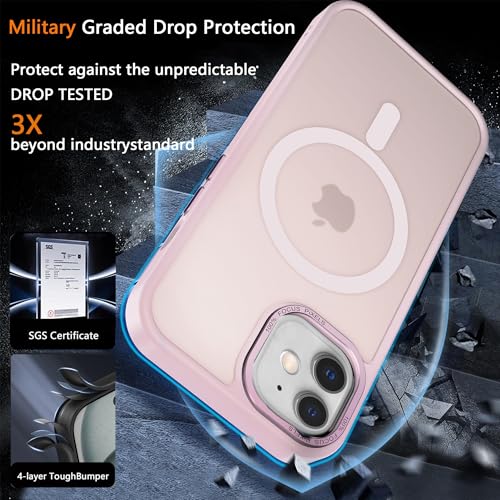 Image of Magnetic iPhone 12 /12Pro case,Compatible with Magsafe, Military-Grade Protection,Slim Translucent Matte Shockproof with Anti-Scratch Anti-Fingerprint Phone Cover (Pink, iPhone 12 /12Pro)