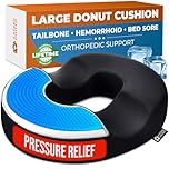 5 STARS UNITED Donut Cushion – Large Memory Foam Pillow with Cooling Gel – Tailbone & Coccyx Support – Hemorrhoid-Friendly Ring Shape – Office Chair, Car, Desk & Wheelchair – Arctic Black