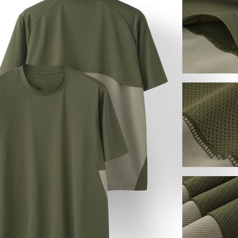 Men Round Neck Far East T-Shirt Casual Breathable Polyester Sweat-Wicking Splicing Short Sleeves Outdoor Sports Vest Gray