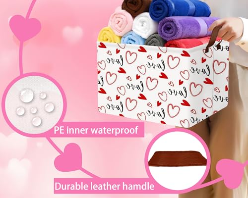Image of Valentines Day Basket Large Foldable Heart Shaped Storage Box for Gifts Kids Empty Storage Bins Rectangular Toy Organizer Decor (Love Red Hollow Solid Heart)