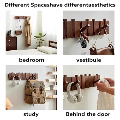Perchero de pared de madera con 5 ganchos estilo piano acabado nogal 7