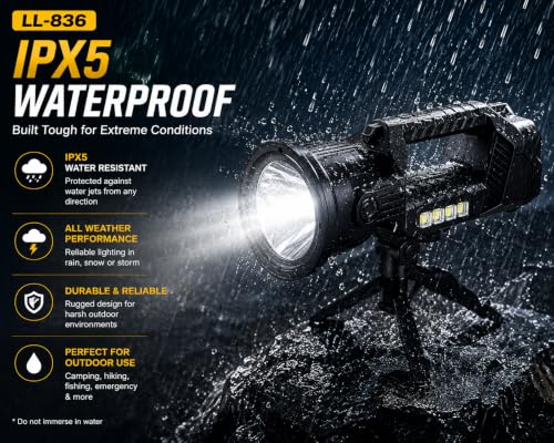 Image of YHK Rechargeable High-Intensity Spotlight Handheld Flashlight, 6 Modes Flood and Spot Light, Outdoor Durable for Survival and Power Outage