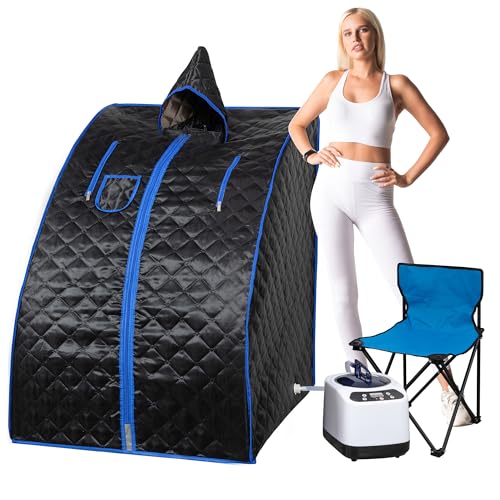 ALTLER Portable Steam Sauna, Full Size Portable Sauna for Home, Sauna Tent Sauna Box with 3.0L Steamer, Remote Control, Folding Chair, 9 Levels
