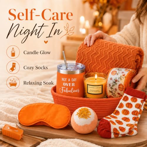 Orange Fall Gifts Basket for Women - Cozy Self Care 13 Pcs - Image 5
