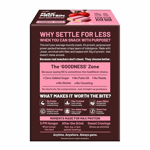 Image of RiteBite Max Protein Strawberry Truffle 10g Protein Millet Wafer Bars (Pack of 6), No Maida, No Palm Oil, Zero Added Sugar, Crunchy Wafer Snack, 240g