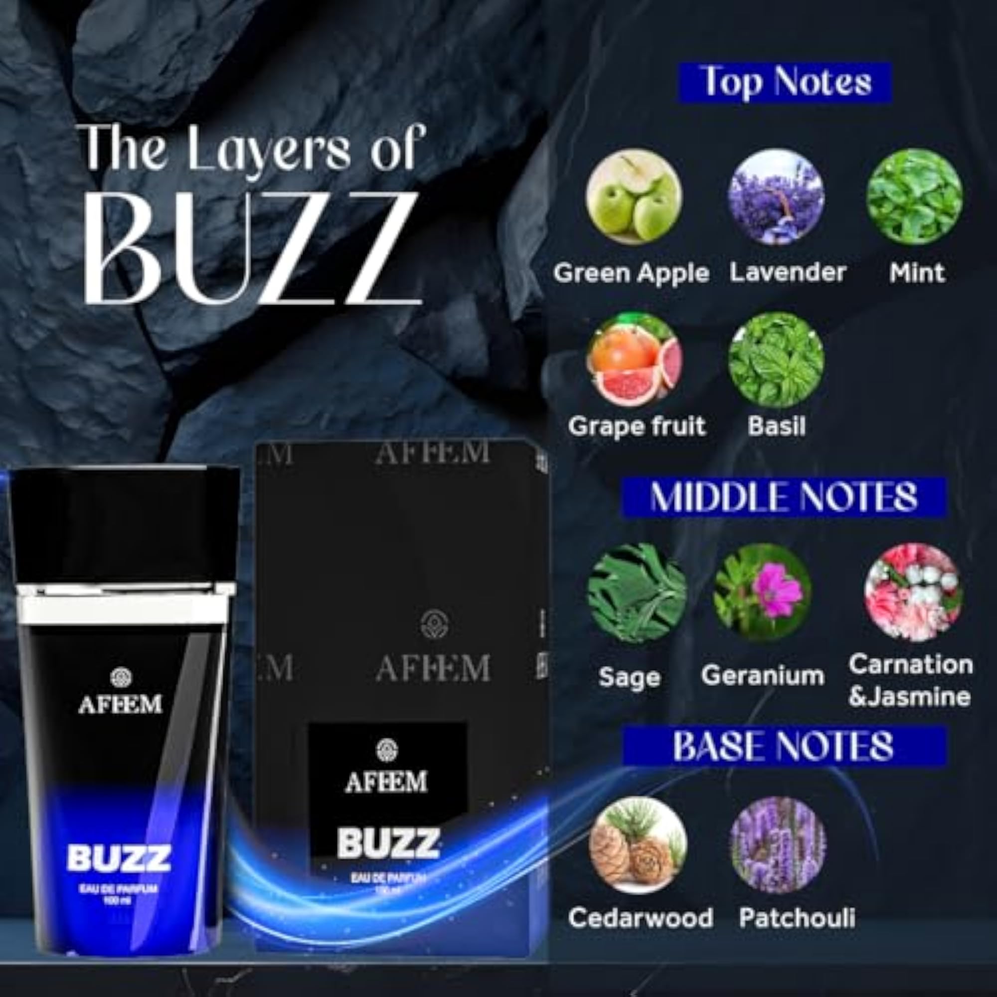 Buzz 100ml Eau de Parfum, Fresh Green Aromatic Fragrance