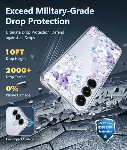 Image of Elzzi Clear Transparent Flower Cover for Samsung S25 5g Case Shockproof Floral Design Full Camera Protection Shockproof PC+TPU Covers Transparent Flower Cover for Girls & Women 2025 6.2 inch (Purple)