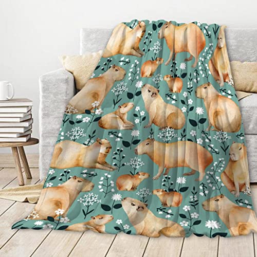 Image of Floral Capybaras Blanket | Funny Gift for Cabybara Lover | 40"x50" Cute Capybara Flannel Blanket for Boys Girls| Capybaras Plush Blanket Decor for Couch Sofa Bedroom | Cabybara Lover Gift
