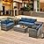 U-MAX 7 PCS Outdoor Patio Furniture Sets w/Two Storage Boxes, Outdoor Conversation Set PE Wicker Sectional Sofa Patio Sofa for Garden, Deck, Grey Rattan& Blue Cushions