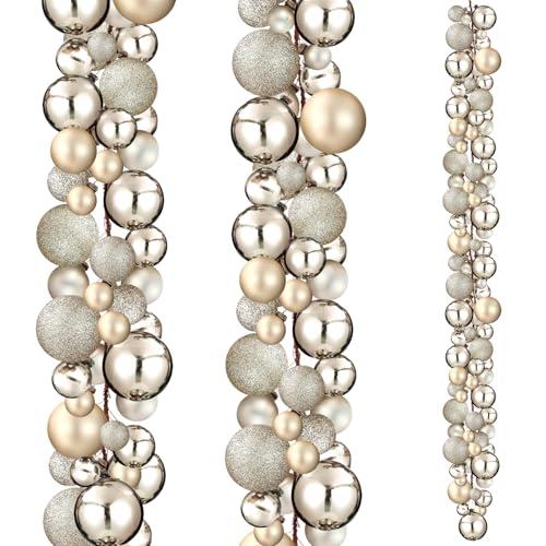Yuxung 2 Pcs 6 ft Christmas Ball Ornament Garland, Champagne Gold