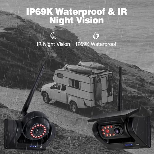 Image of 1080P 7 inch Magnetic Wireless RV Backup Camera System, 2 Rear Cameras + 2 Side Cameras for Reversing /Monitoring Trailer Camper, 1080P DVR Monitor, 4x9600mAh Waterproof IR Night Vision RV Cameras