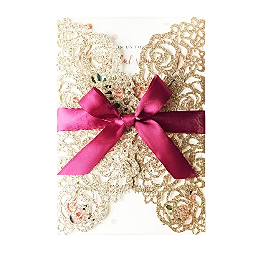 KUCHYNEE 50PCS Gold Wedding Invitations
