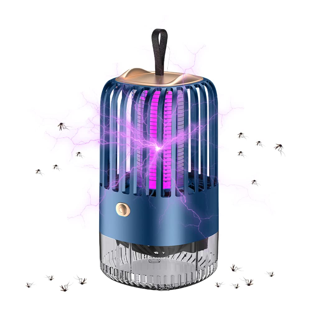 Bug Zapper Rechargeable Mosquito and Fly Killer Indoor Light with Hanging Loop Electric Killing Lamp Portable USB LED Trap for Home Bedroom Outdoor Camping (Blue)
