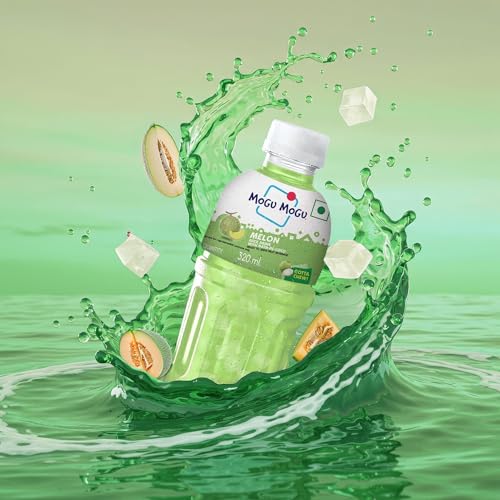 Image of Mogu Mogu Melon Juice with Nata de Coco Jelly 320ml (Pack of 6) | Refreshing Tropical Thai-Made Sip & Chew Beverage