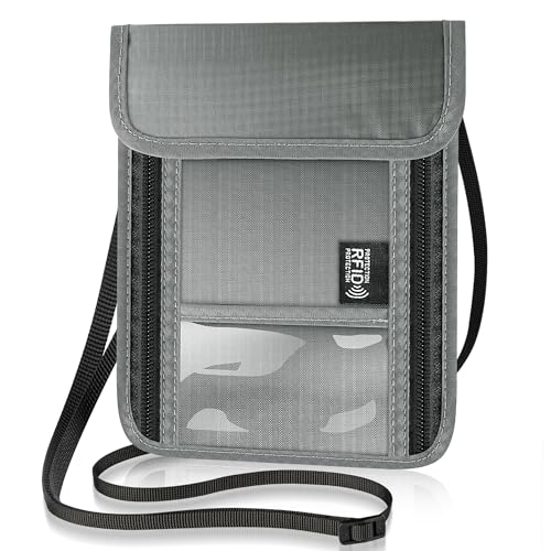 Likesing Brustbeutel Brusttasche, Unisex Reisegeldbeutel mit RFID Schutz, Wasserdicht Umhängebeutel Handytasche Anti-Diebstahl Reisepass Tasche für Reisepass Kreditkarten Smartphone Münzen Geld Grau