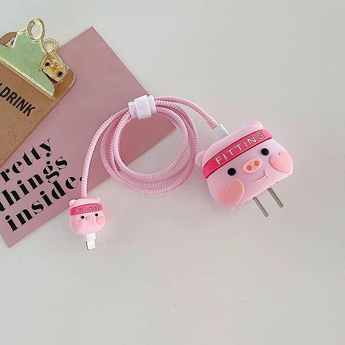 Image of Cartoon 3D Design Protective Case for 18W 20W iPhone 14 13 12 11 Pro Max Fast Charging Cable Adapter Charger, Cute Cartoon Lightning Data Cable Case for iPhone Charger DIMPLED