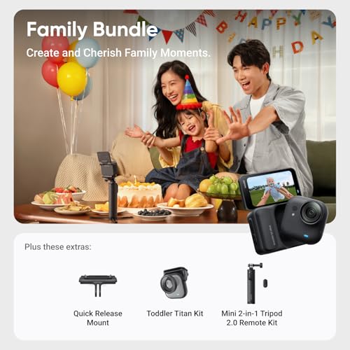 Image of Insta360 GO Ultra Family Bundle - Small 4K Vlogging Camera, Hands-Free, POV Cam, 1 /1.28 inch Sensor, 53g Lightweight, 156 FOV, 200 Min Battery Life, Magnetic Wearable Action Camera for Sports, Vlog