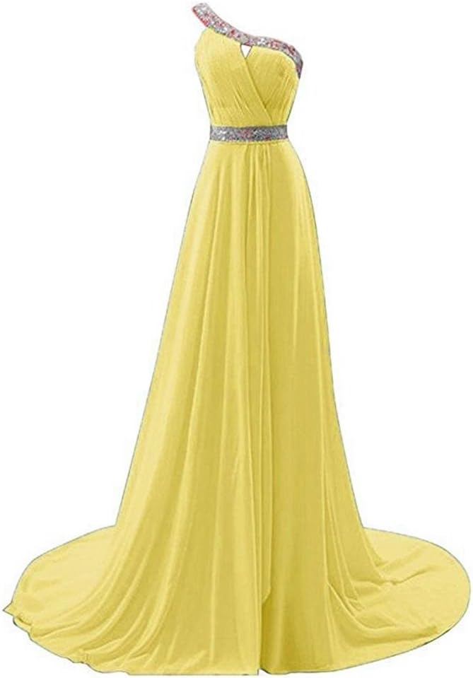 Momoai One Shoulder Bridal Dress Beaded Chiffon Prom Gown Long Empire Bridesmaid Dresses M011