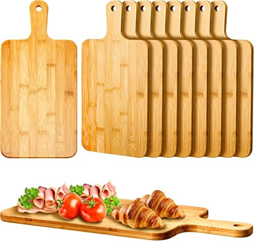 10 Pcs Bamboo Wood Cutting Board with Handle 15.7 x 7.8 Inch Bamboo Wooden Serving Board Kitchen Chopping Boards for Pizza, Bread, Cheese, Charcuterie, Fruit, Vegetables, Square Board