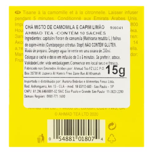 Ahmad Tea London Chá Misto De Camomila E Capim-Limão Fruit & Herb Caixa 15G 10 Unidades De 1 5G Cada