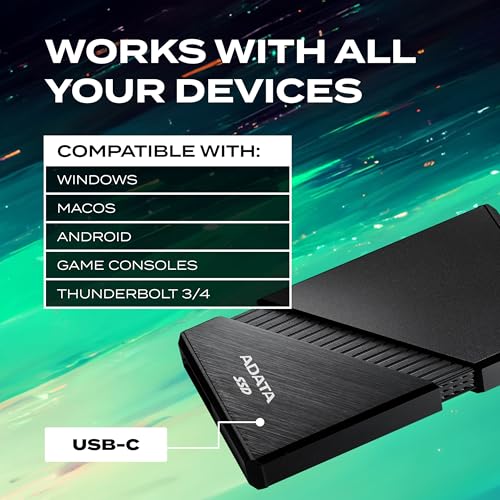 Image of ADATA SE920 2TB External SSD - USB4 40Gbps High-Speed (3,800MB /s) Ultra-Fast Transfer, USB-C Storage for Mac, Windows, Android, & Game Consoles (SE920-2TCB)