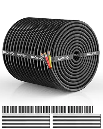 NAOEVO 14 Gauge Wire 3 Conductor Electrical Wire, 14 AWG Stranded PVC Cord, 12V Low Voltage/Tinned Copper/Flexible Cable for Automotive Wiring, Lamp Cord, Marine Cable (200FT)