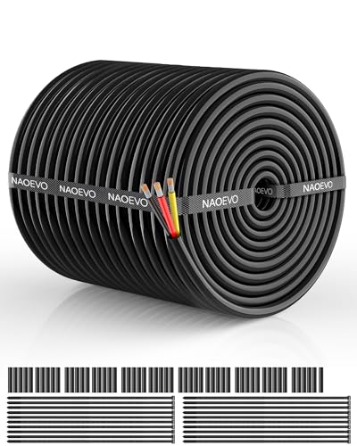 NAOEVO 14 Gauge Wire 3 Conductor Electrical Wire, 14 AWG Stranded PVC Cord, 12V Low Voltage/Tinned Copper/Flexible Cable for Automotive Wiring, Lamp Cord, Marine Cable (200FT)