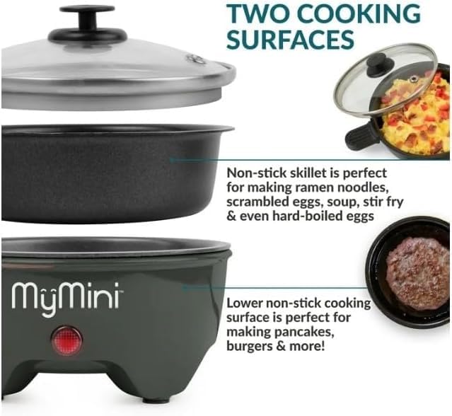 My~Mini 5~inch Noodle Cooker & Skillet Electric Hot~Pot, Compact Non~Stick Appliance for Ramen, Pasta, Stir Fry, Eggs, Pancakes, Dorms, RVS, Portable with Cool~Touch Handle & Preheat Indicator.