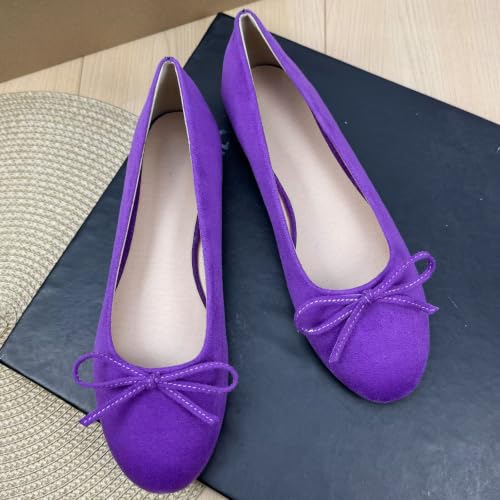 Image of TN TANGNEST Women's Velvet Flats Round Toe Ballet Shoes | Elegant Bowknot Flats Comfortable Casual Slip On Flats for Work