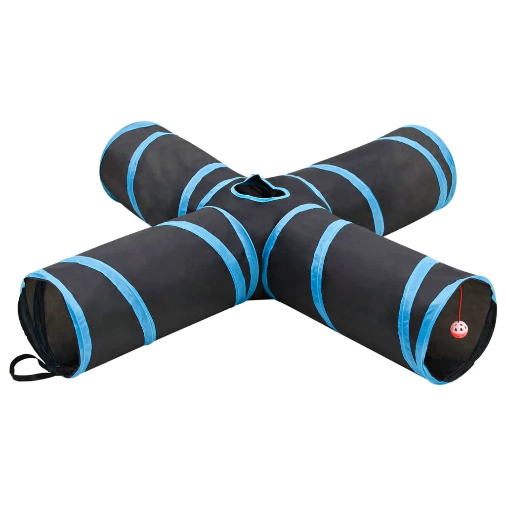 Mangloder - Túnel para gatos de 4 vías, forma de cruz, 132 cm, poliéster negro y azul, con mirilla, marco de acero estable, resistente al agua, plegable, adecuado para gatos, mascotas pequeñas, parque