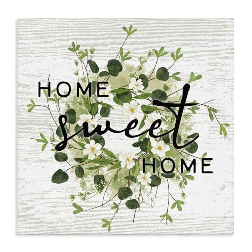 'Sweet Home Typography Floral Greenery Wreath'| Canvas Art