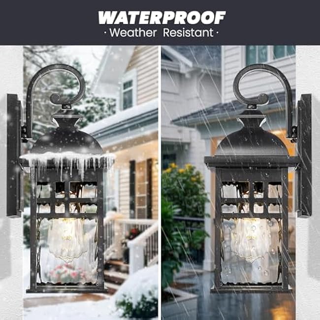 Outdoor Wall Lamps Exterior Lighting Fixtures 22 Inch Height Porch Light with Water Ripple Glass E26 Socket