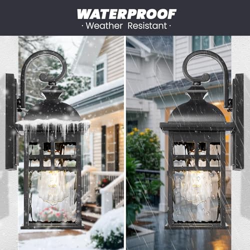 Outdoor Wall Lamps Exterior Lighting Fixtures 22 Inch Height Porch Light with Water Ripple Glass E26 Socket - Image 5