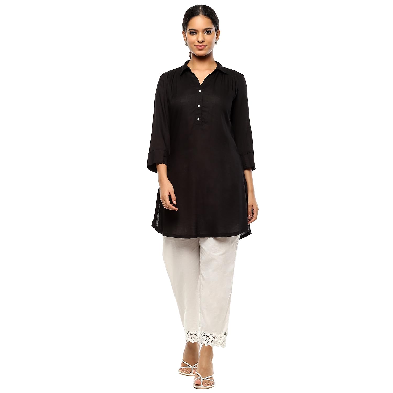 biba Women Rayon Regular Fit Solid Shirt Collar Straight Short Kurti-picture-40