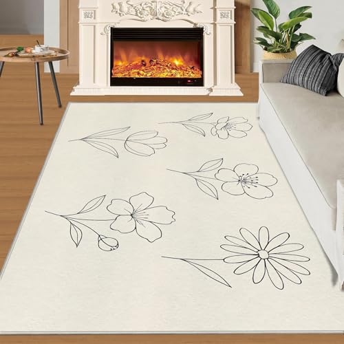 HYGIUID Simplicity Floral Area Rug 5x8 - Minimalist Botanical Line