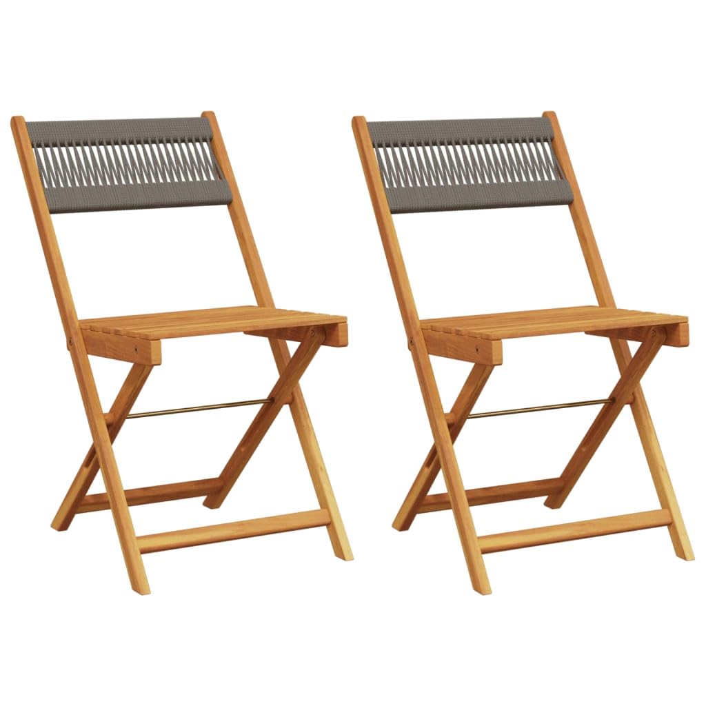 Bistrostühle 2er Set klappbar Akazie Massivholz wetterfest Grau 41 x 52,5 x 80 cm Gartensessel Balkonstuhl platzsparendes Design für Garten Terrasse und Balkon