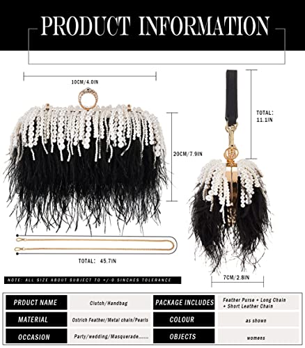 Image of ZAKIA Women's Real Natural Ostrich Feather Tote Evening Dress Bag Shoulder Bag Party Money Bag Wallet Clutch