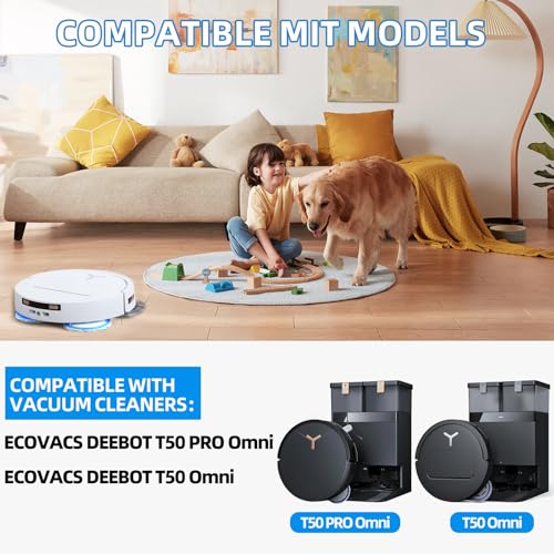 Image of HASTHIP 9Pcs Replacement Parts for Ecovacs T50 PRO Omni Vacuum Cleaner, Spare Accessories with 1 Main Roller Brush, 2 Side Brushes, 2 Filters, 2 Microfiber Mop Cloth & 2 Dust Bags