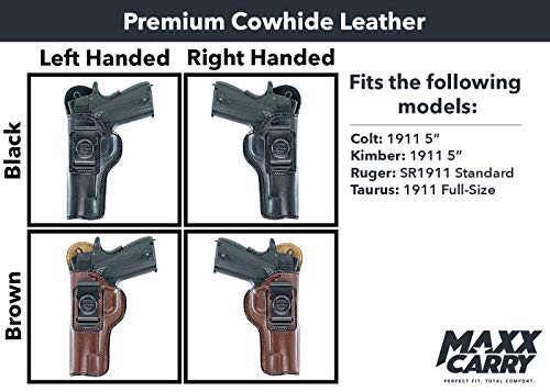 Maxx Carry Iwb Leather Gun Holster For Taurus 1911 Full Size 5 Inch Barrel | Colt 1911 | Kimber 1911 | Ruger Sr1911 Standard And Other 5 Inch 1911 Pistols, Brown, Right Hand Draw #TOP3
