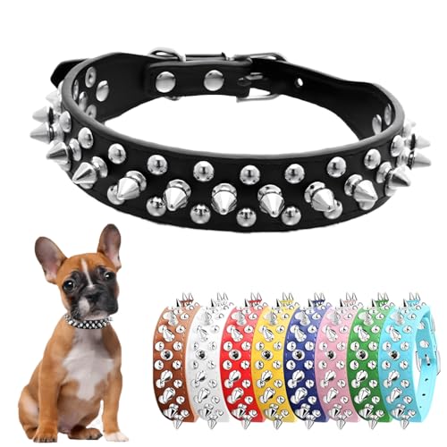 Collare per cani con borchie in pelle PU morbida, con rivetti, borchie per gatti, fibbia in metallo, regolabile per razze piccole, medie e grandi di animali domestici come Chihuahua, Carlino, Pit Bull