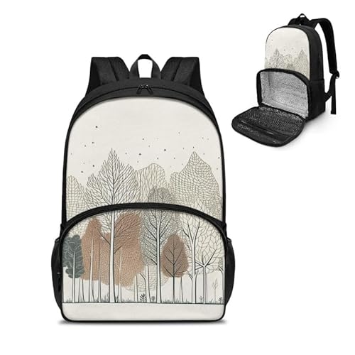 Semiouray Lines Forest Pattern Large Travel Backpack for Women Men