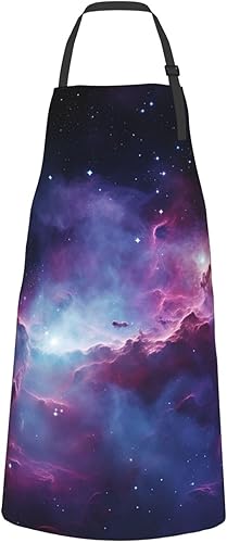 Miniatura 2 de Purple&Blue Galaxy Aprons for Women with 2 Pockets, Kitchen Cooking Apron for Men, Water and Oil Resistant, Adjustable Bib Apron Extra Long Work